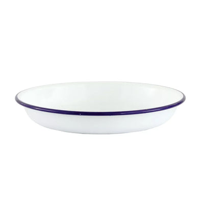 Deep Dish - Enamel White & Blue 22.5cm