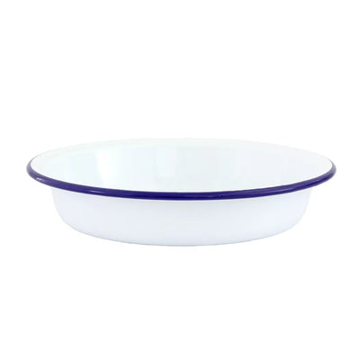 Deep Dish - Enamel White Blue Rim 25cm - Enamel