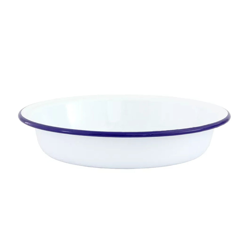 Deep Dish - Enamel White Blue Rim 25cm - Enamel