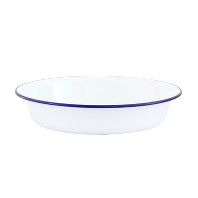 Deep Dish - Enamel White Blue Rim 26.5cm - Enamel