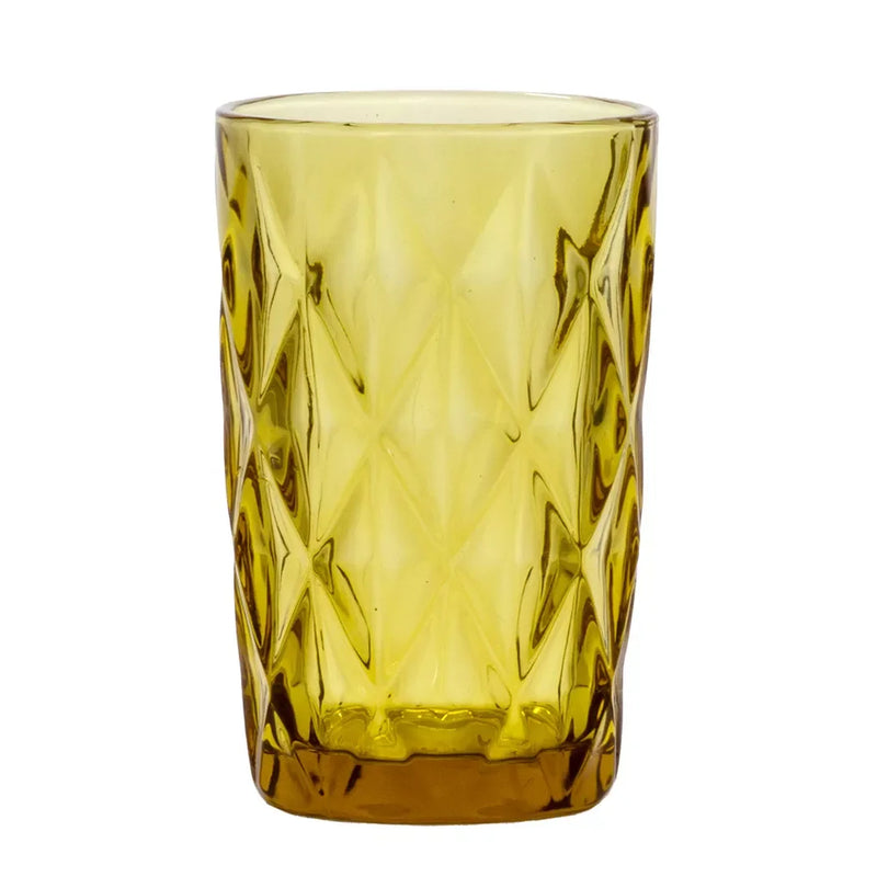 Drinking Glass - Large Diamonds Yellow 340ml - Glass /