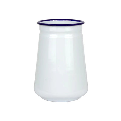 Enamel Canister - White Blue Rim 15.5cm - Enamel