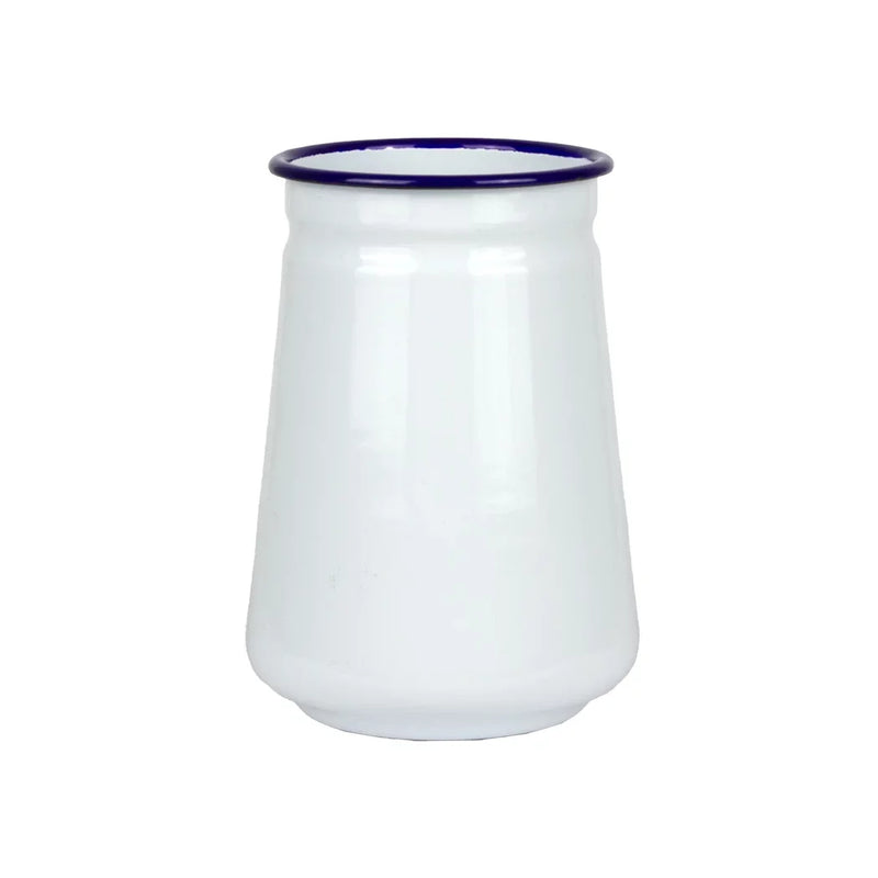 Enamel Canister - White Blue Rim 15.5cm - Enamel