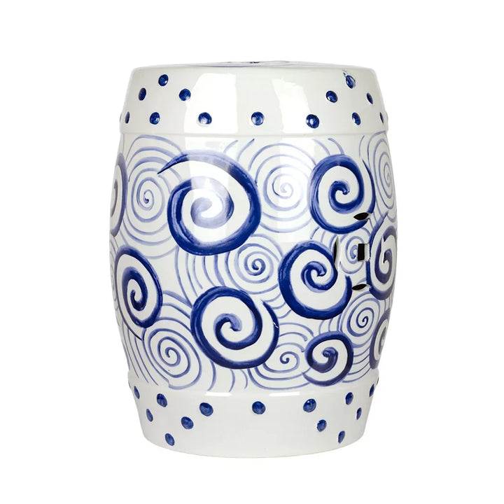 Garden Stool - Blue &amp; White Swirls - Ceramic