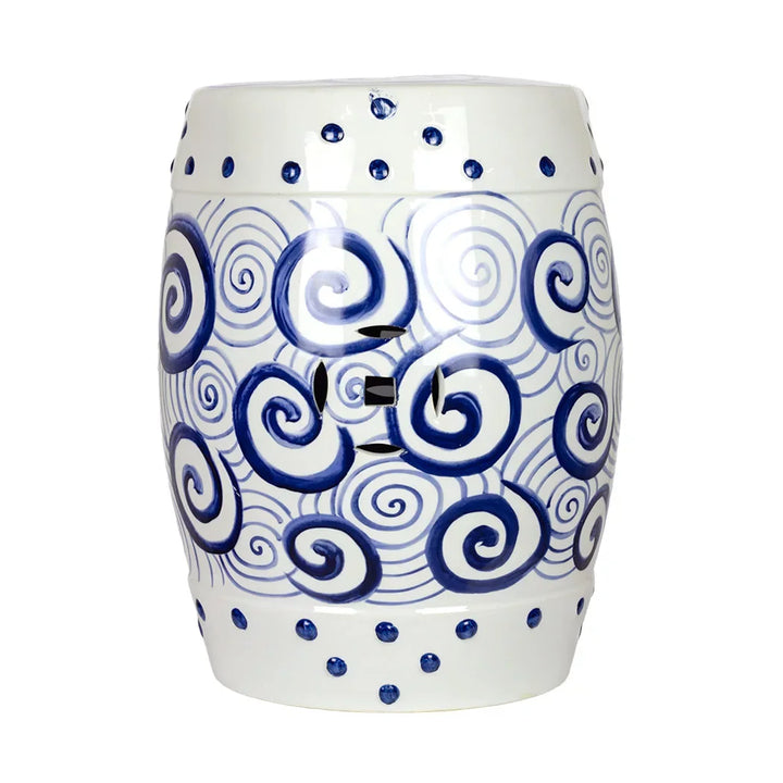 Garden Stool - Blue &amp; White Swirls - Ceramic