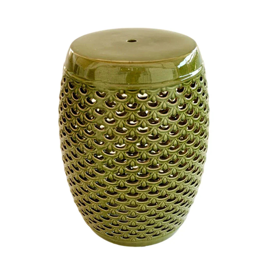 Garden Stool - Green Cut Out - Ceramic