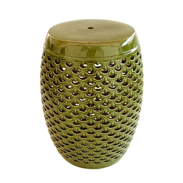 Garden Stool - Green Cut Out - Ceramic
