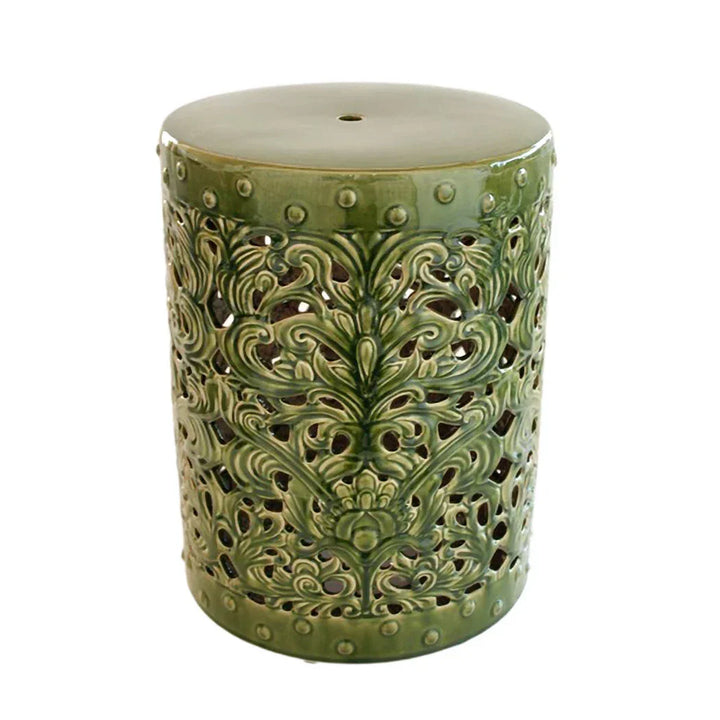 Garden Stool - Green Jungle Cut Out - Ceramic