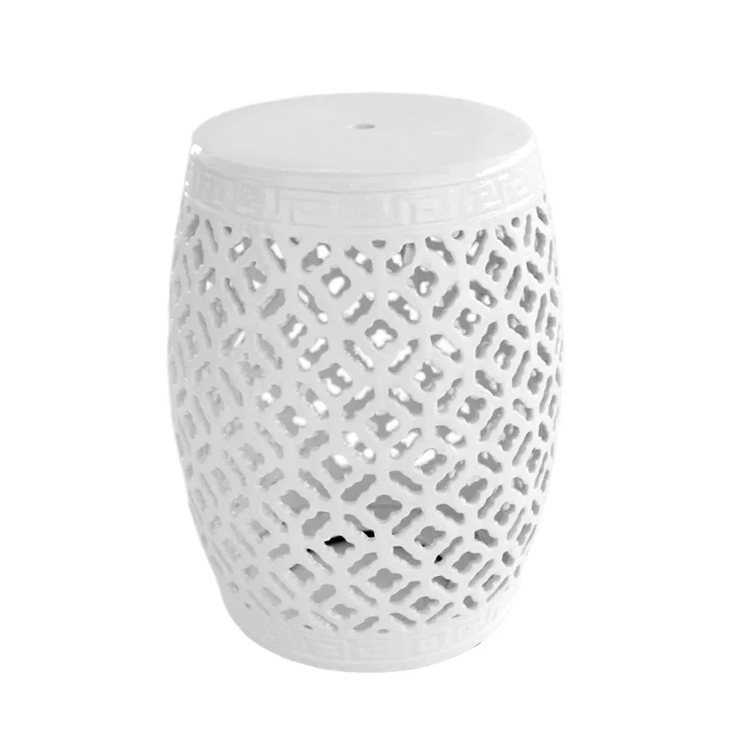 Garden Stool - White Cut Out - Ceramic
