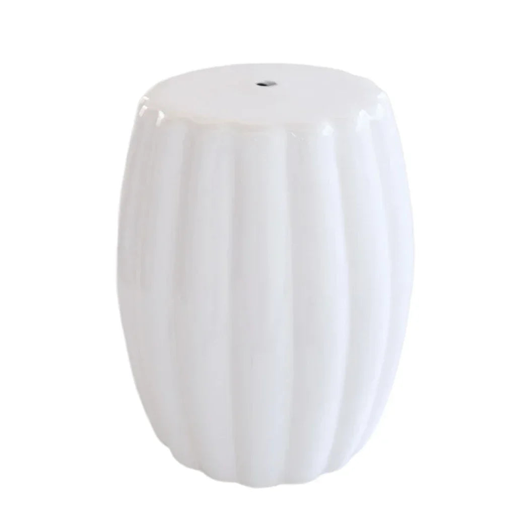 Garden Stool - White Ribbed - Ceramic