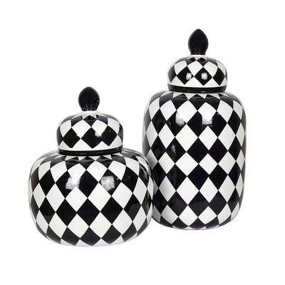 Ginger Jar - Black & White Checkered 33cm - Ceramic