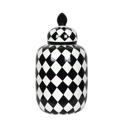 Ginger Jar - Black & White Checkered 33cm - Ceramic