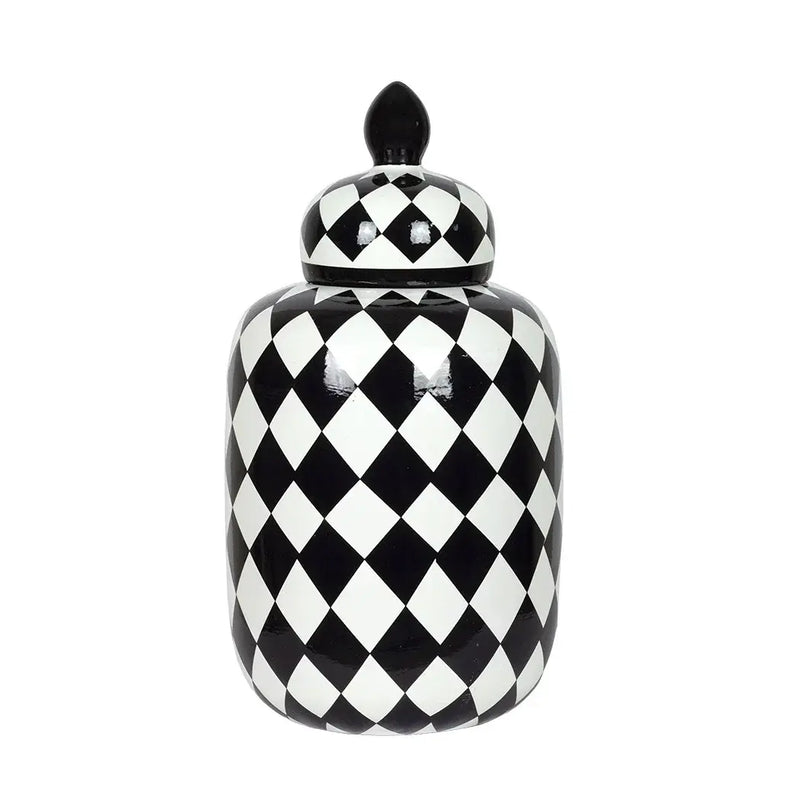 Ginger Jar - Black & White Checkered 33cm - Ceramic