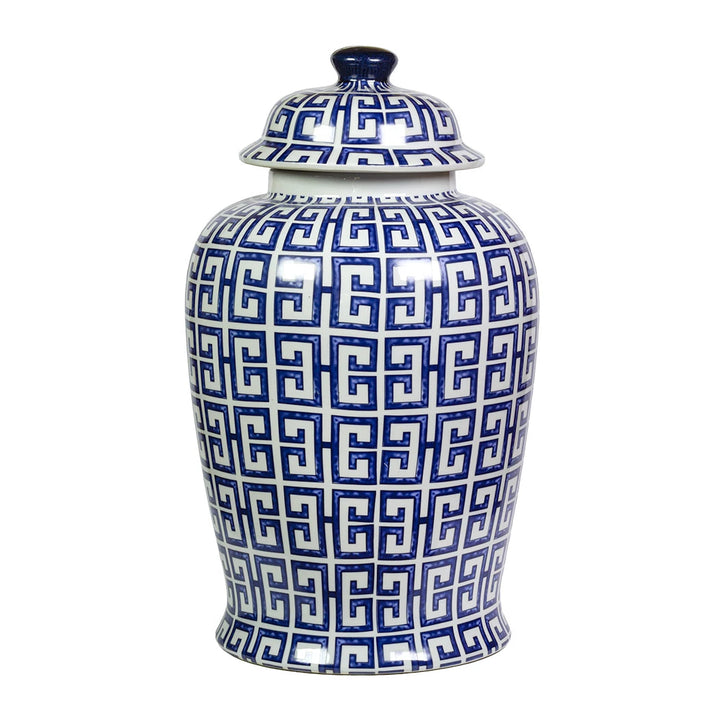 Ginger Jar - Blue &amp; White Aztec