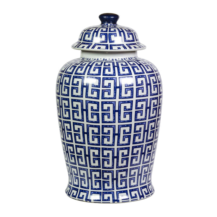 Ginger Jar - Blue &amp; White Aztec