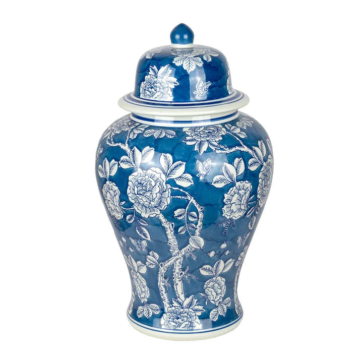 Ginger Jar - Blue-Green &amp; White Floral - Ceramic
