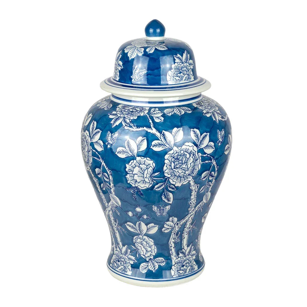 Ginger Jar - Blue-Green & White Floral - Ceramic