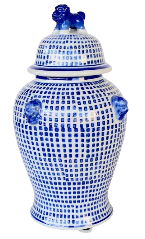 Ginger Jar - Blue &amp; White Doggo - Ceramic
