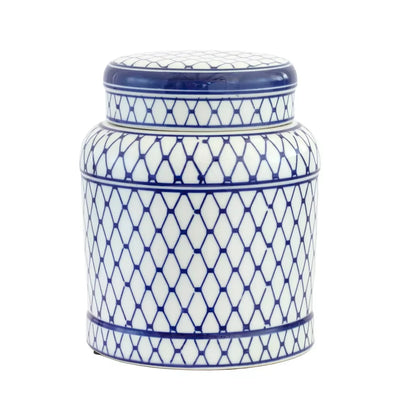 Ginger Jar - Blue & White Mesh 20cm Ceramic