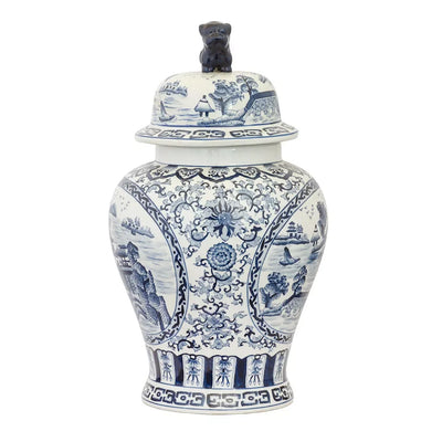 Ginger Jar - Blue & White Oriental Dog 48cm - Ceramic