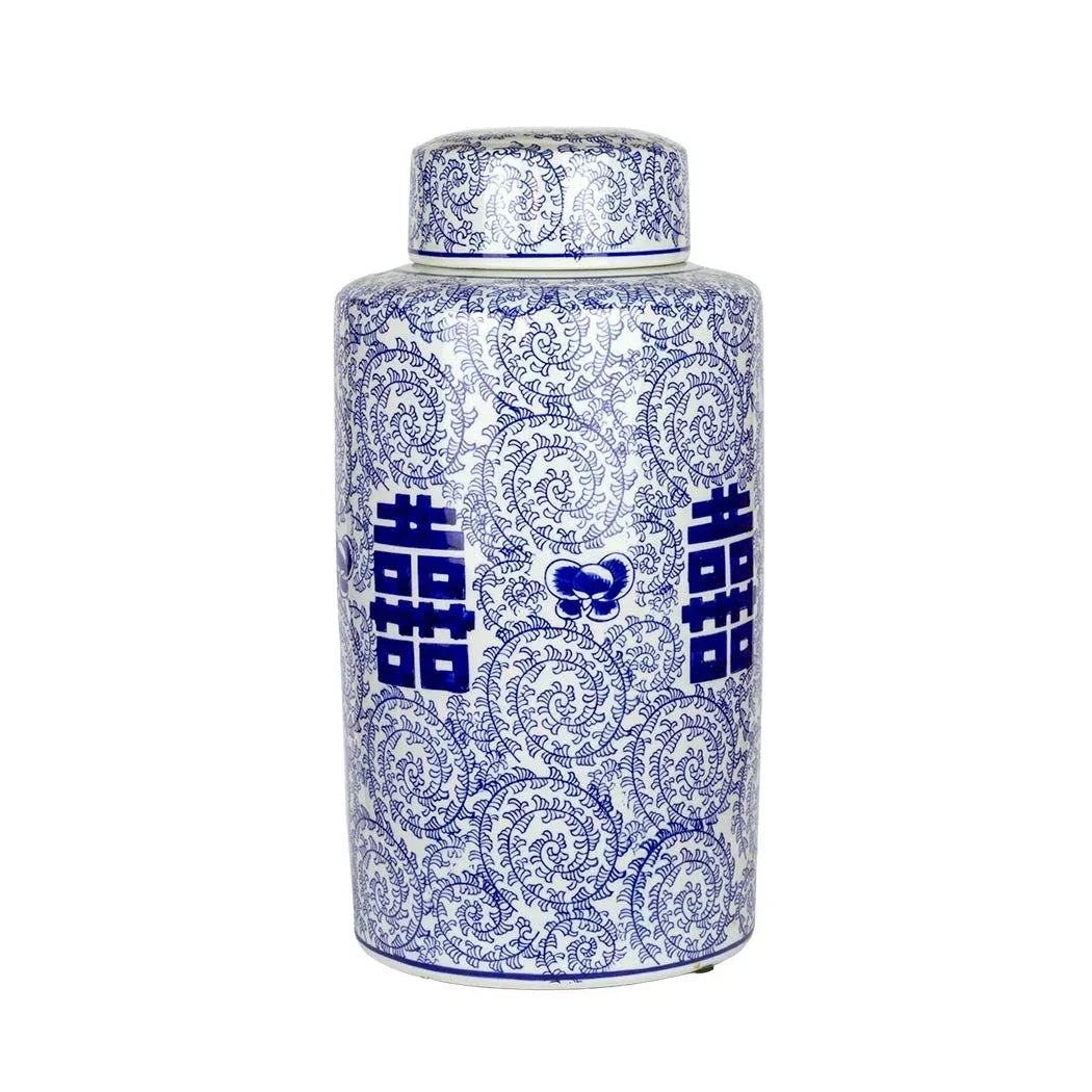 Ginger Jar - Blue & White Oriental Vines Cylinder 39cm