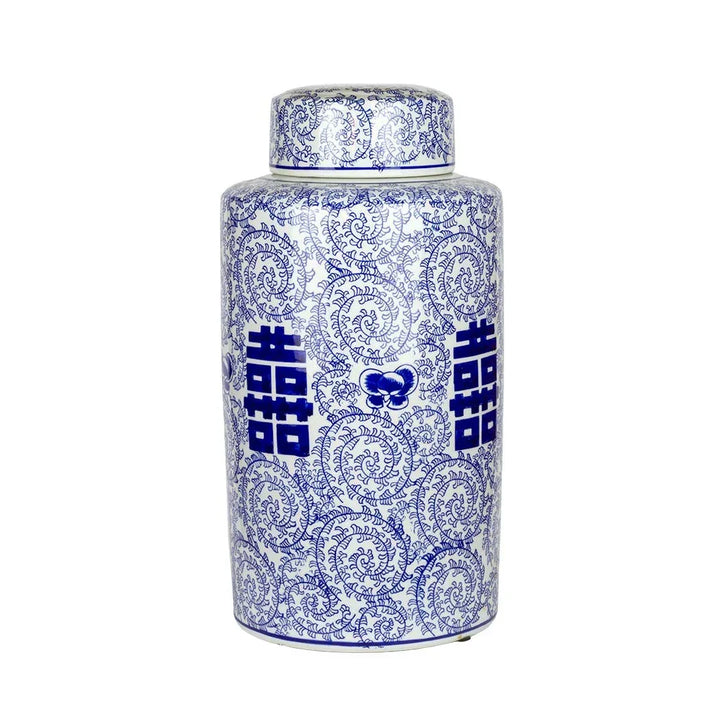 Ginger Jar - Blue &amp; White Oriental Vines Cylinder 39cm