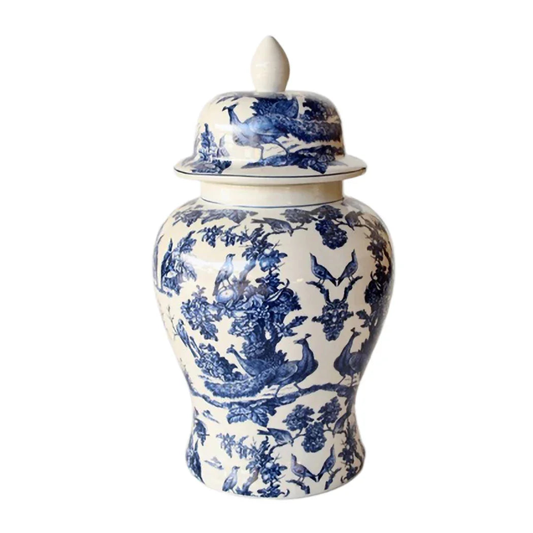 Ginger Jar - Blue & White Peacock Toile 52cm - Ceramic