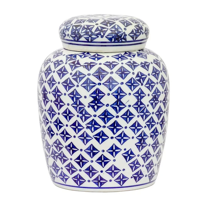 Ginger Jar - Blue &amp; White Squares 24cm - Ceramic