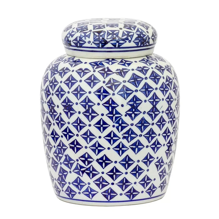 Ginger Jar - Blue &amp; White Squares 24cm - Ceramic