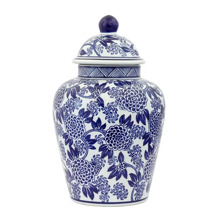 Ginger Jar - Blue &amp; White Twisted Floral 35cm - Ceramic