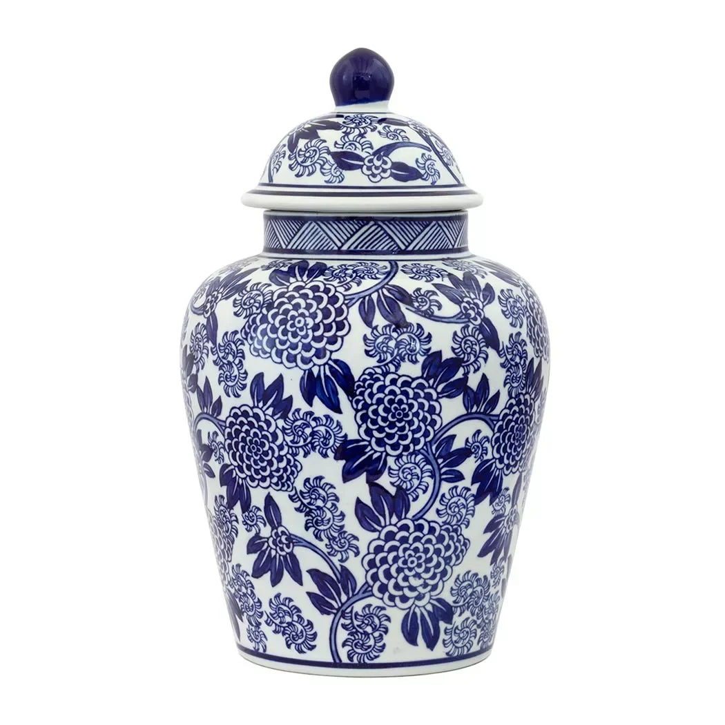 Ginger Jar - Blue &amp; White Twisted Floral 35cm - Ceramic
