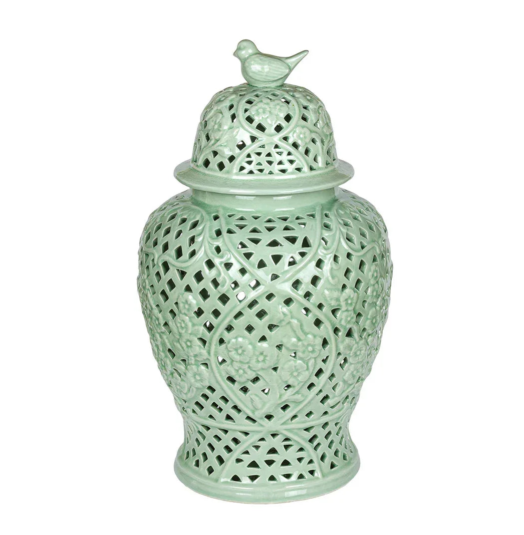 Ginger Jar - Cut Out Bird Pale Green - Ceramic