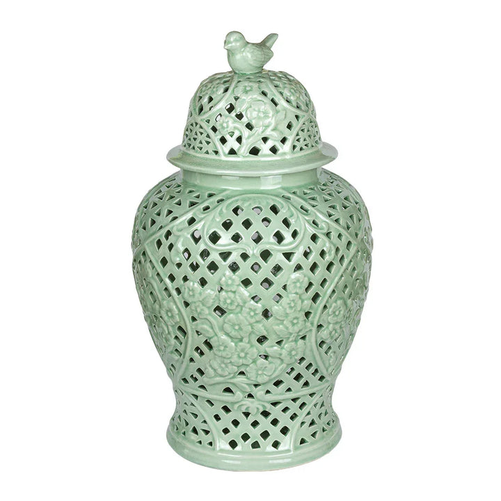 Ginger Jar - Cut Out Bird Pale Green - Ceramic