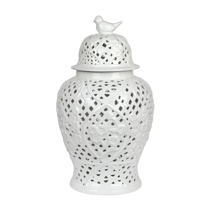 Ginger Jar - Cut Out Bird White - Ceramic