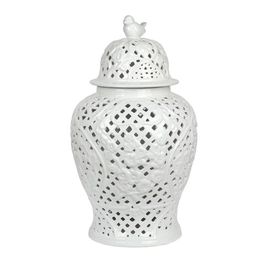 Ginger Jar - Cut Out Bird White - Ceramic