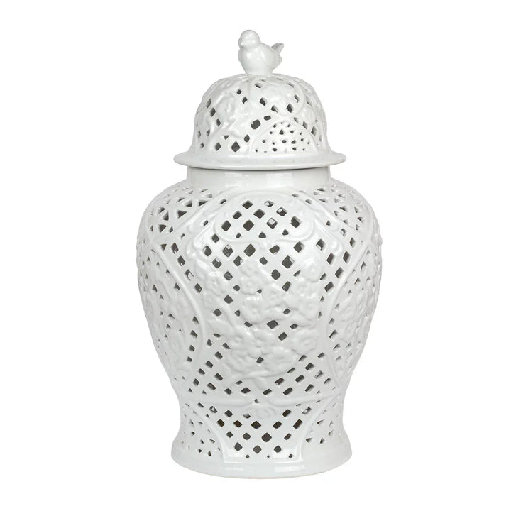 Ginger Jar - Cut Out Bird White - Ceramic