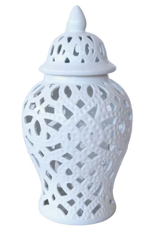 Ginger Jar - Cut Out Dimples White Large - Ceramic