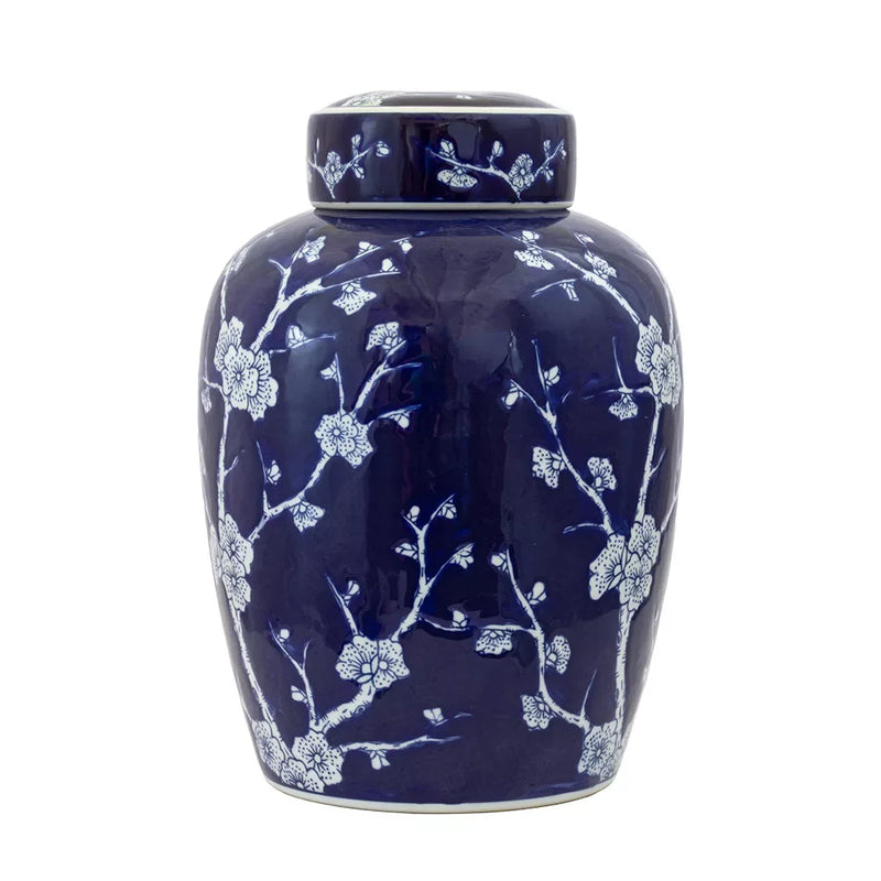 Ginger Jar - Deep Blue Blossoms Flat Top 30cm - Ceramic