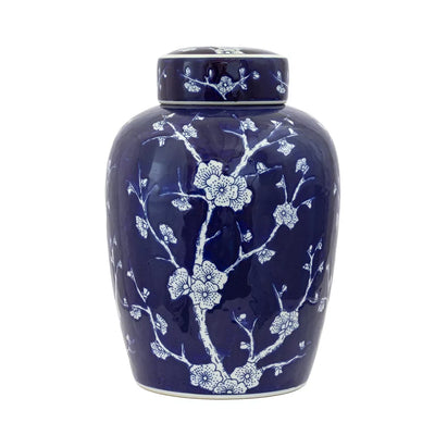 Ginger Jar - Deep Blue Blossoms Flat Top 30cm - Ceramic