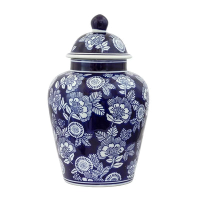 Ginger Jar - Deep Blue & White Floral 35cm - Ceramic