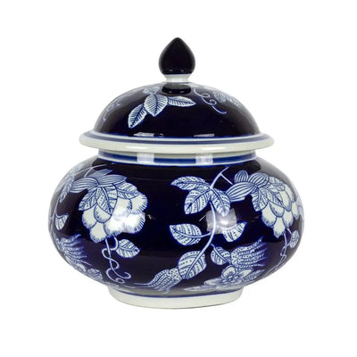 Ginger Jar - Deep Blue & White Vines Fatty - Ceramic