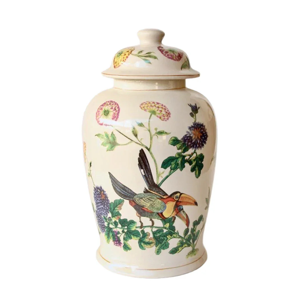 Ginger Jar - Floral Toucan 42cm - Ceramic