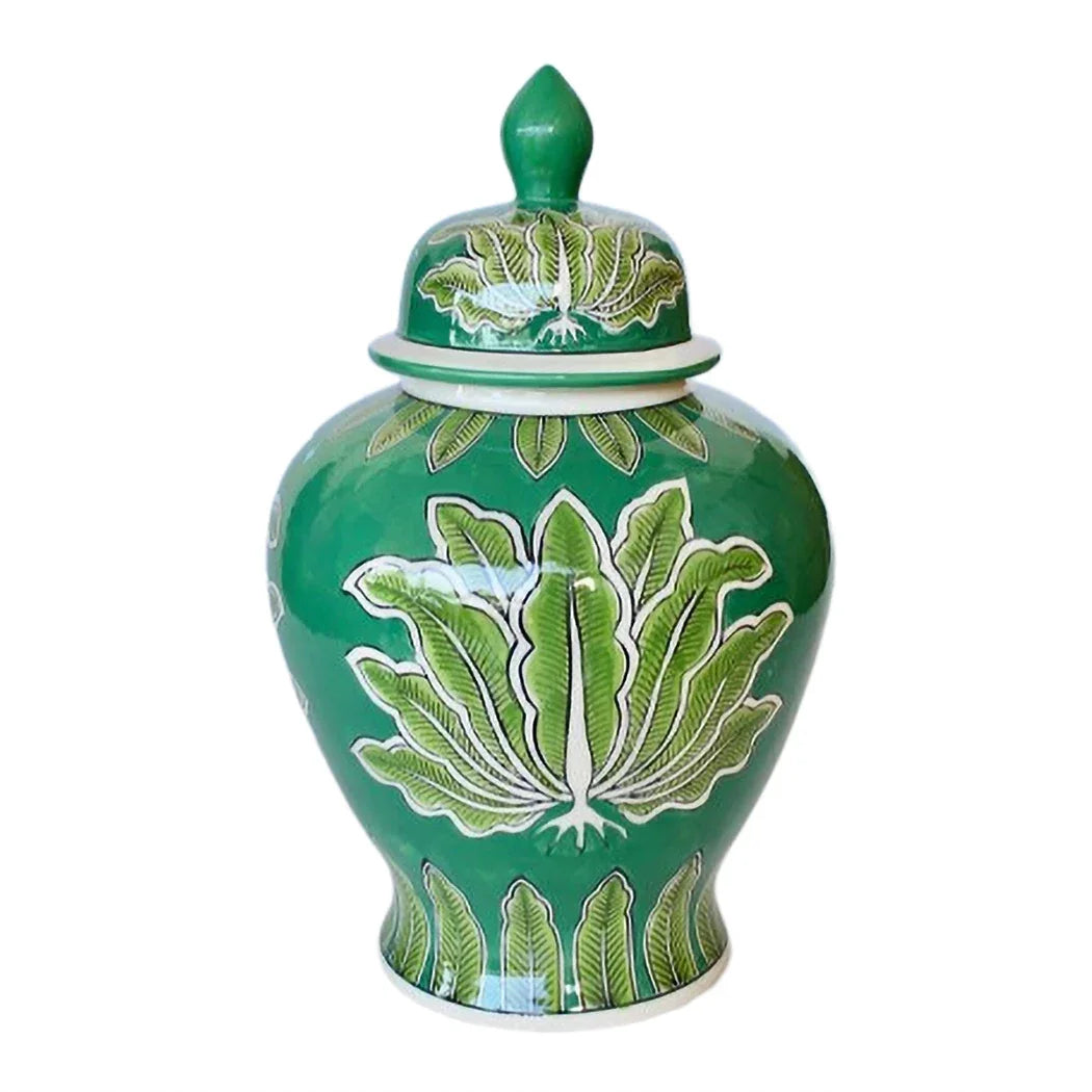 Ginger Jar - Green Leafy 46cm - Ceramic