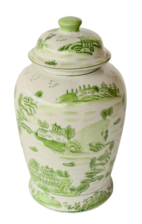 Ginger Jar - Lime Green Countryside - Ceramic