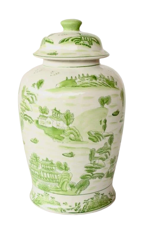 Ginger Jar - Lime Green Countryside - Ceramic