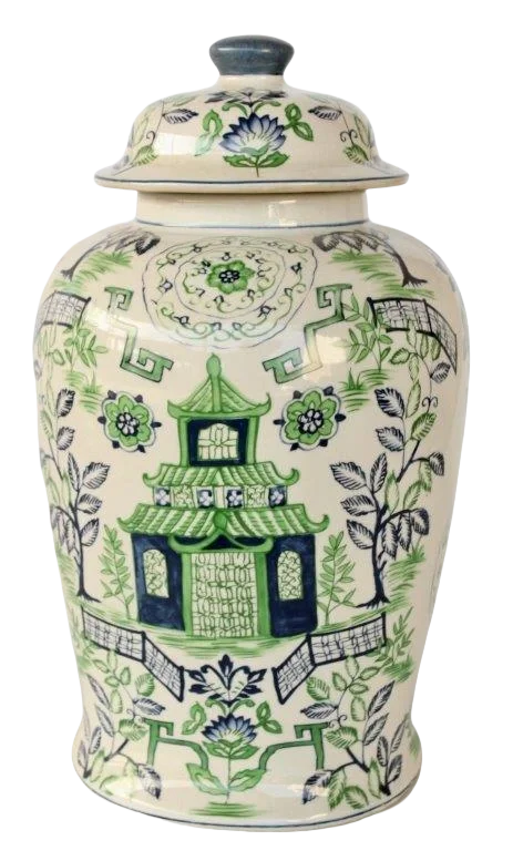 Ginger Jar - Pagoda Blue &amp; Green - Ceramic
