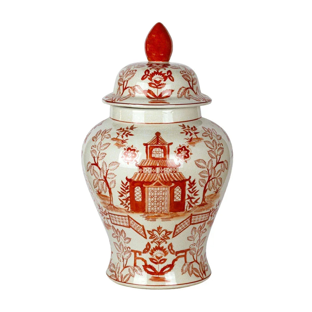 Ginger Jar - Pagoda Orange Cracked Glaze Large - Ceramic