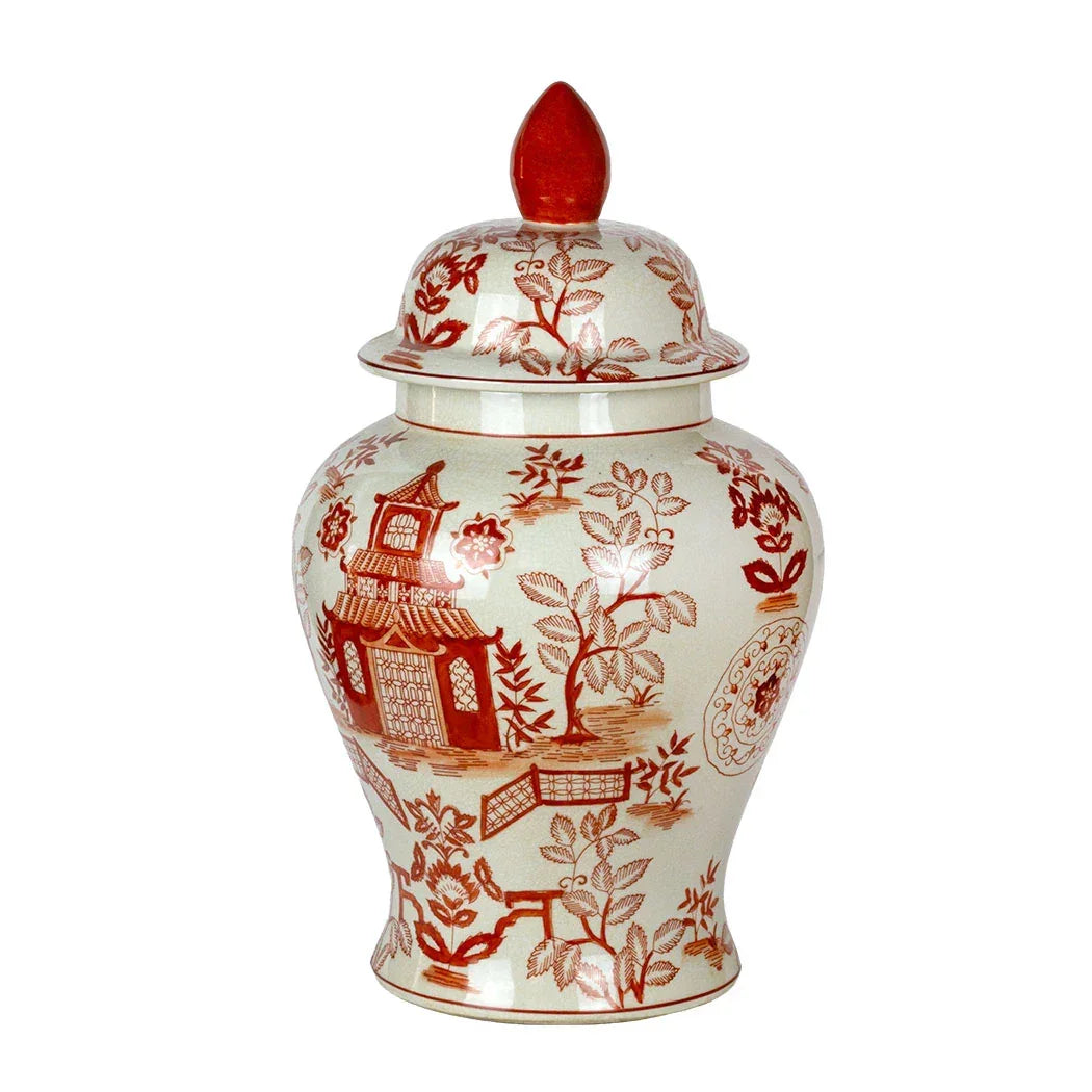 Ginger Jar - Pagoda Orange Cracked Glaze Large - Ceramic