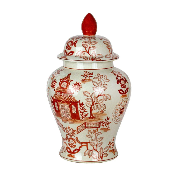 Ginger Jar - Pagoda Orange Cracked Glaze Large - Ceramic