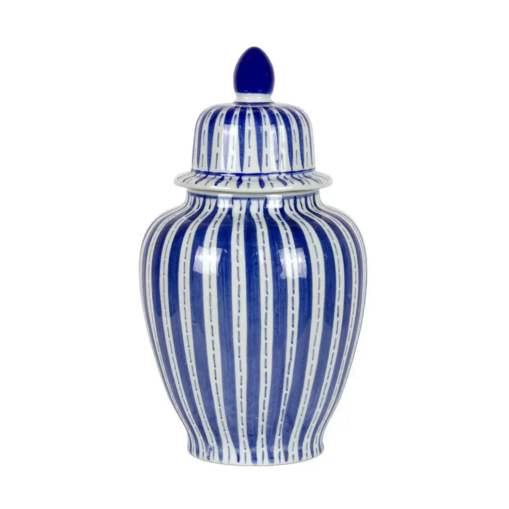Ginger Jar - Striped Blue & White 25cm - Ceramic
